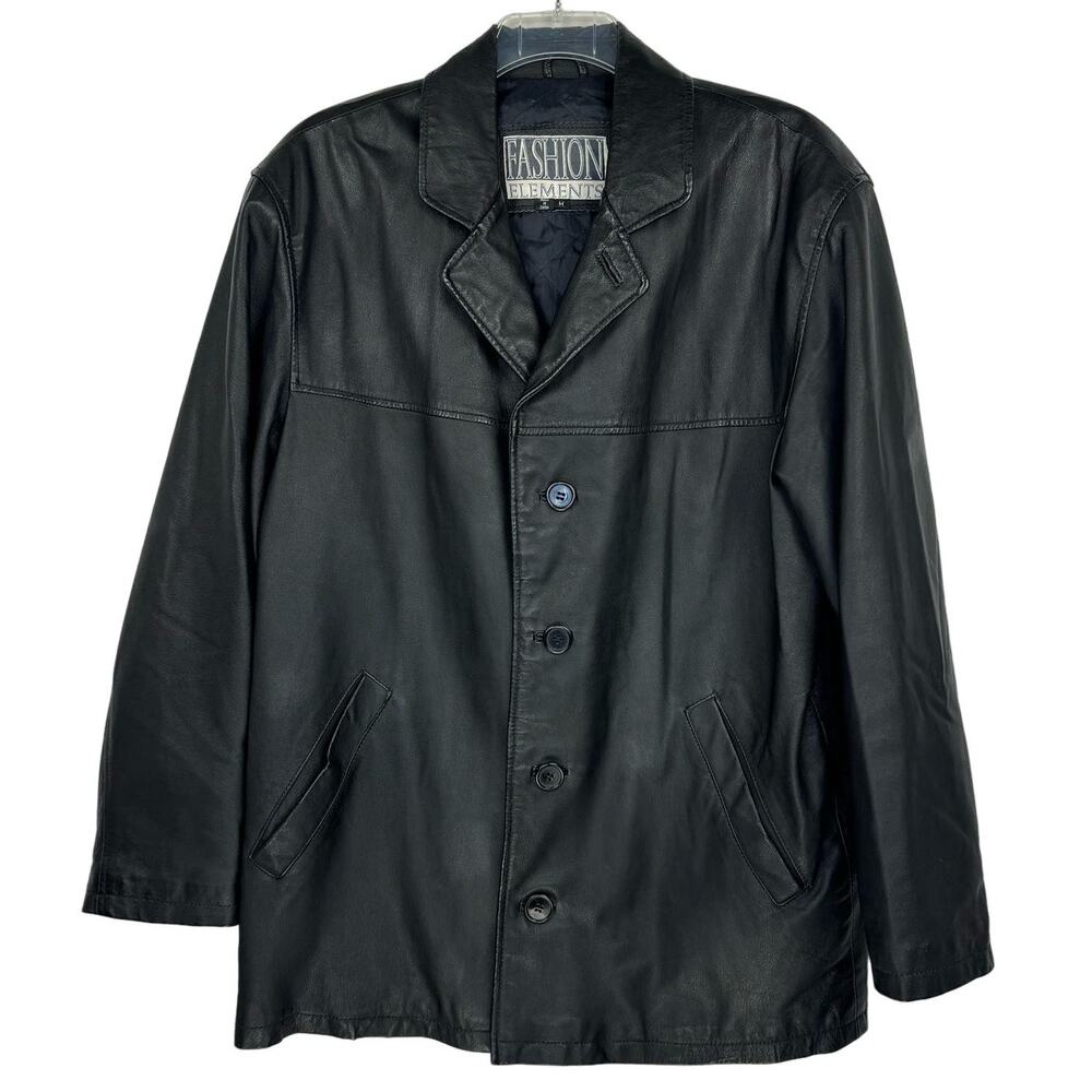 VTG FASHION ELEMENTS Black Classic 90s Leather Button‎ Up Jacket Men's Medium